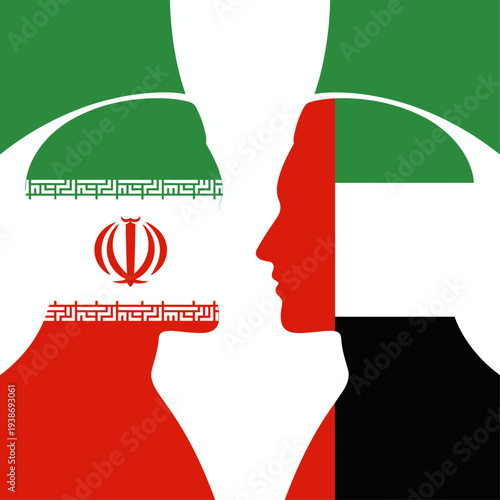 Iran and UAE face-off illustration symbolizing geopolitical tension and rivalry