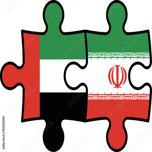 Iran and UAE puzzle pieces illustration symbolizing geopolitical relations and tension