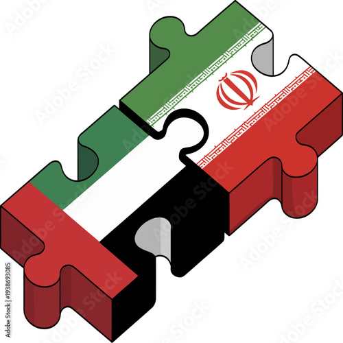 Iran and UAE puzzle pieces illustration symbolizing geopolitical relations and tension