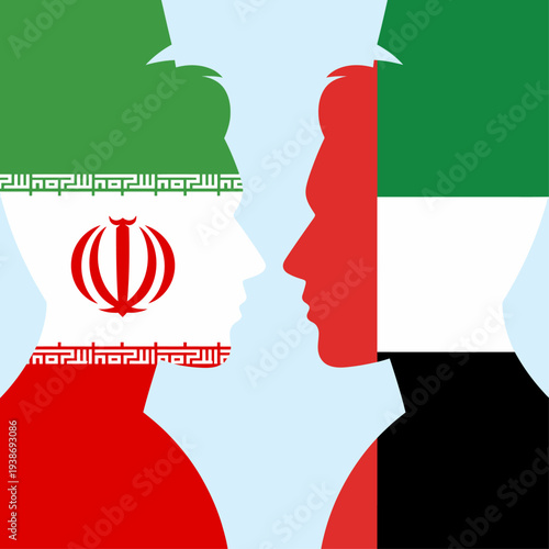 Iran and UAE face-off illustration symbolizing geopolitical tension and rivalry