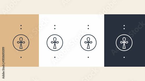 A geometric illustration of the Egyptian Ankh symbol in different color palettes