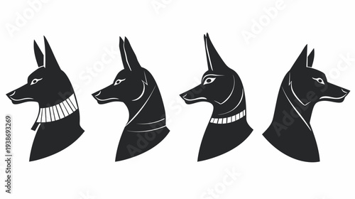 Silhouette illustrations of canine figures, depicting the profile of a deity with sharp ears