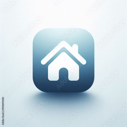 Minimalist home icon, modern UI design, clean vector style, rounded corners, soft shadow, blue gradient, centered on white background, flat design, high resolution, app icon style