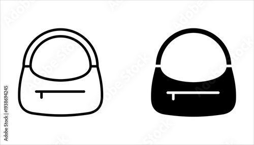 Handbag icon set. Simple filled woman handbag sign on white background