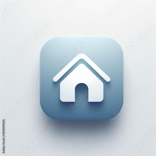 Minimalist home icon, modern UI design, clean vector style, rounded corners, soft shadow, blue gradient, centered on white background, flat design, high resolution, app icon style