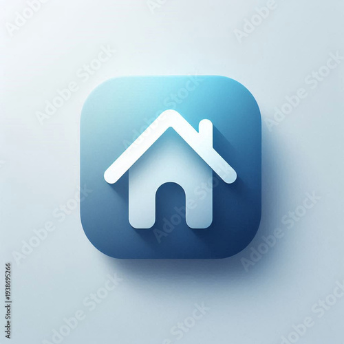 Minimalist home icon, modern UI design, clean vector style, rounded corners, soft shadow, blue gradient, centered on white background, flat design, high resolution, app icon style