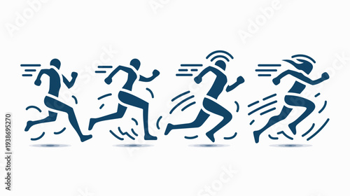 Stylized silhouettes of runners in motion. Displaying speed and action. Minimalistic illustration on white background