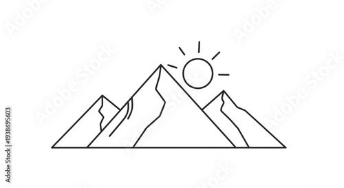 sunrise over mountains, simple line art