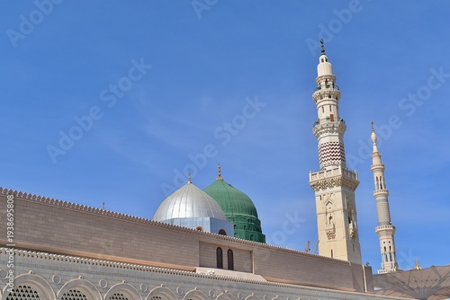 Domes and minarets of the mosque Al-Masjid an-Nabawi, Medina, Saudi Arabia, KSA