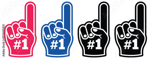 Number one fan foam finger cheering hand symbol, ideal for sports events, stadium fun, team support, game day excitement, fan culture, and enthusiastic celebration vector