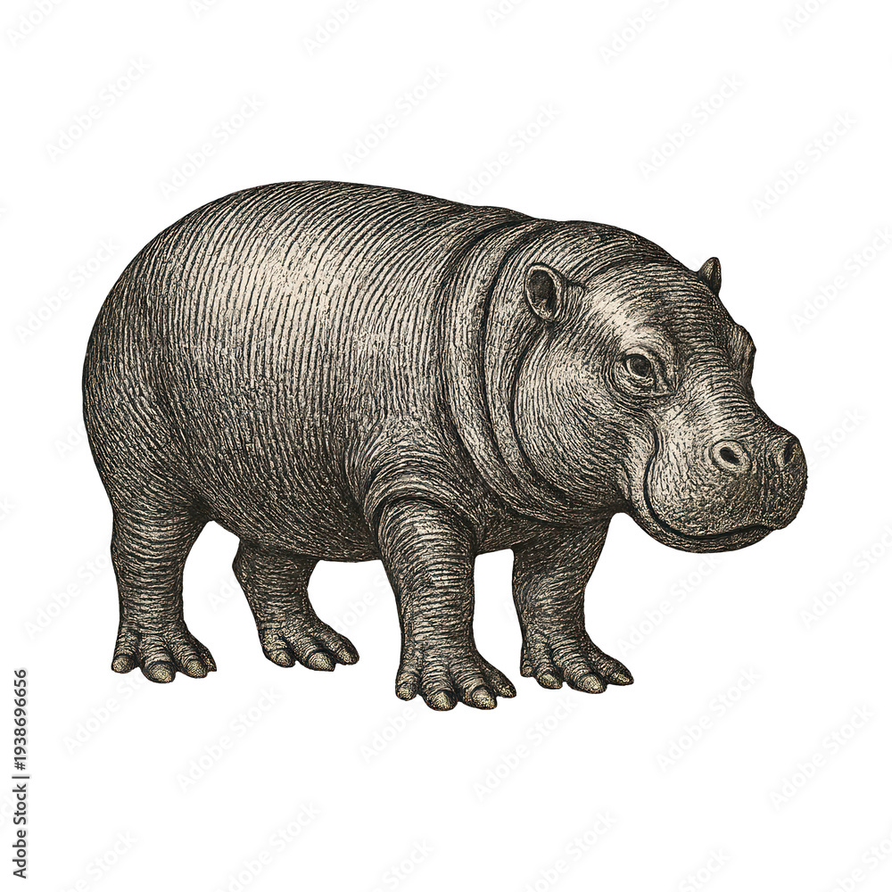 Obraz premium PNG Vintage hippo illustration art
