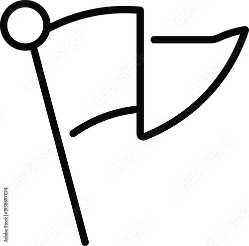 Black outline of a pennant flag on a pole with a circular black and white simple