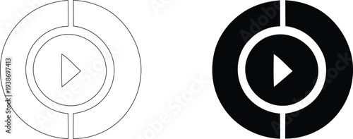 Minimalist Multimedia Play Button Icon with Circular Loading Interface and Audio Visualizer Graphic in High Resolution 4k Style