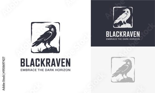 A collection of black raven logos embracing the dark horizon with various designs and silhouettes