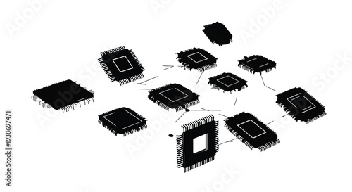 Microchip components electronic devices technology circuit board hardware computer parts illustration