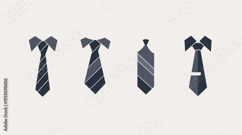 Graphic design of four abstract neckties in different geometric shapes with various gray tones