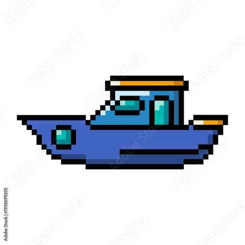 Flat Design Pixel Art Cabin Cruiser Illustration