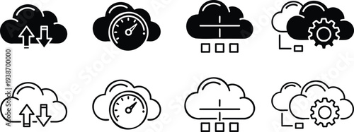 Weather cloud line icon set including rain storm snow and forecast symbols vector illustration