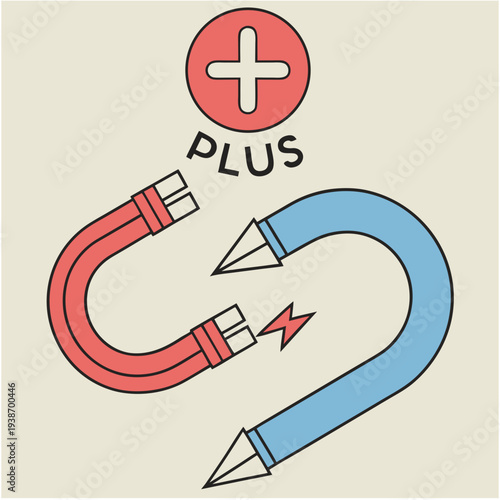 Two opposing horseshoe magnets nearly touching with electrical spark symbolizing attraction and synergy