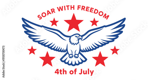 Vector illustration of eagle with stars and 4th of July text