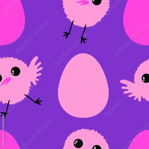 Easter chicken seamless birds and eggs pattern for wrapping paper and fabrics and linens and kids clothes print 