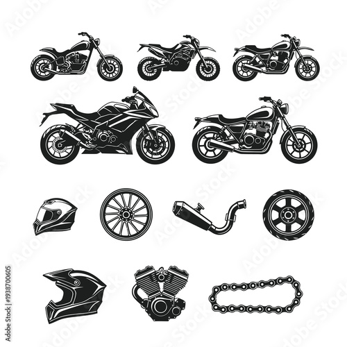 Motorcycle Elements and Spare Parts Vector Collection