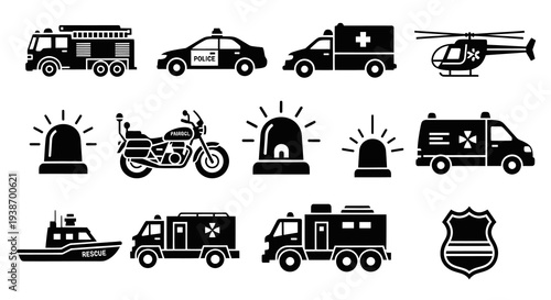Emergency Rescue Service Vehicles and First Responder Icons