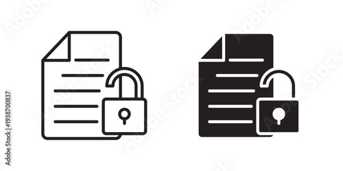 Unlocked File Icon. used for open access documents, file permissions, and editable content. Ideal for file management systems. Vector illustration with stroke and fill on a white background.