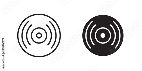 Vinyl Icon. used for music, audio playback, and classic record collections. Ideal for music apps, entertainment platforms, media players. Vector illustration with stroke and fill on a white background