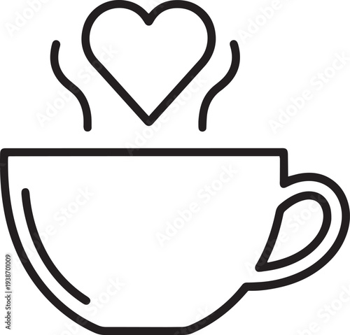 Cup of coffee with a heart symbol beside a cup of tea representing love and romance for Valentine’s Day design