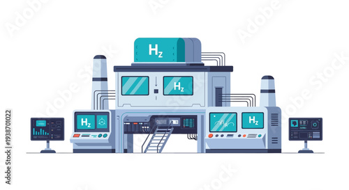 Modern industrial facility for hydrogen production, featuring advanced technology and control systems.