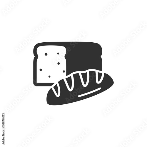 Bread loaf and sliced bread icon. Bakery food and baked product. Monochrome black and white symbol