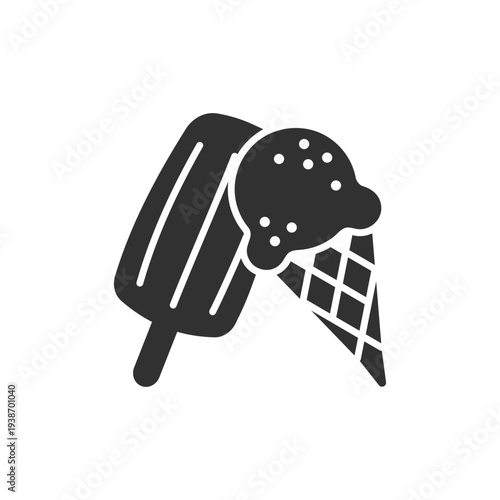 Ice cream cone and popsicle icon. Frozen dessert and sweet treat. Monochrome black and white symbol