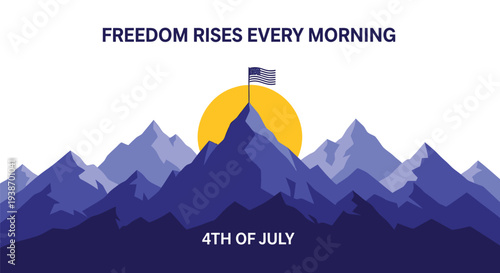 4th of July patriotic mountain landscape vector