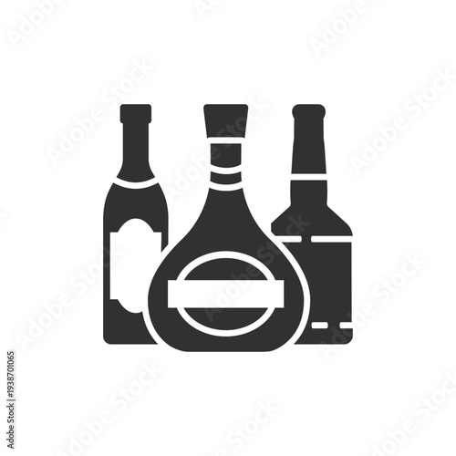 Alcohol bottles icon. Alcohol beverage and drink assortment. Monochrome black and white symbol