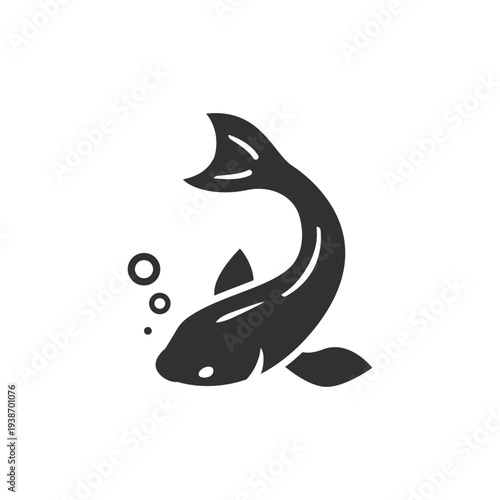 Fish with bubbles icon. Fresh fish and seafood product. Monochrome black and white symbol