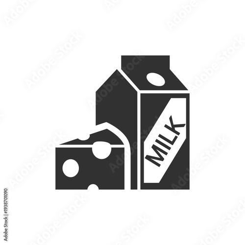 Milk carton with cheese icon. Dairy product and milk food. Monochrome black and white symbol