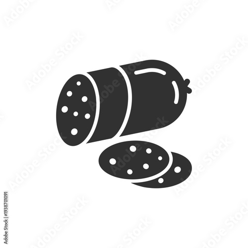 Sausage slices icon. Processed meat food product. Monochrome black and white symbol