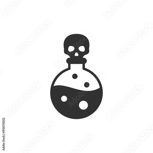 Poison potion bottle with skull icon. Deadly magic potion. Monochrome black and white symbol