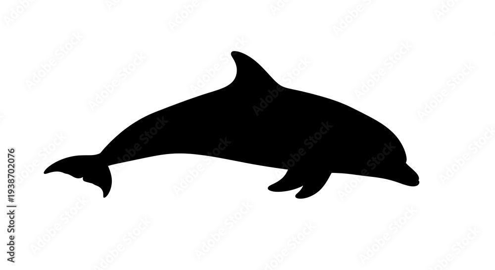 Fototapeta premium Black silhouette of a dolphin swimming.