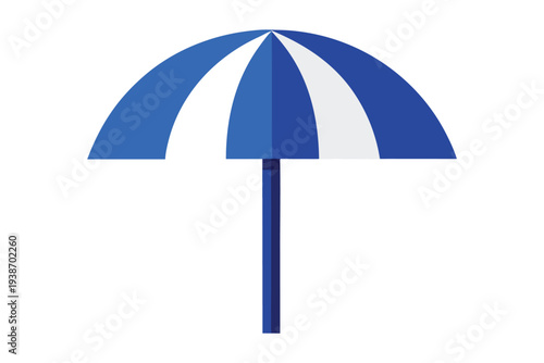 A simple blue and white striped umbrella, perfect for beach or sun protection, symbolizing summer and outdoor relaxation