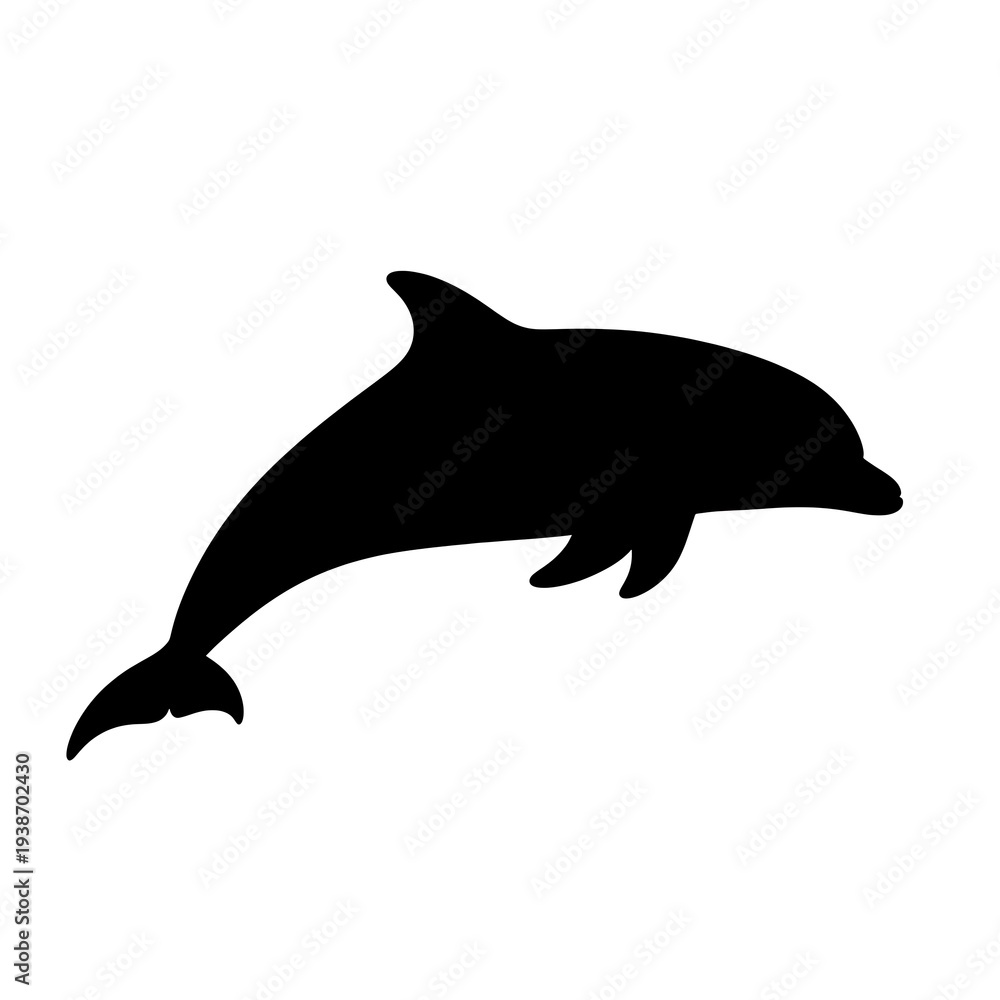 Fototapeta premium Black silhouette of a dolphin swimming.