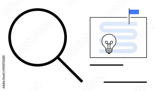 Research concept. Magnifying glass s analysis and investigation, light bulb creative ideas. Research blends curiosity with innovation. For education, creativity, solutions, innovation, discovery
