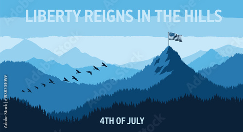 4th of July patriotic landscape vector illustration