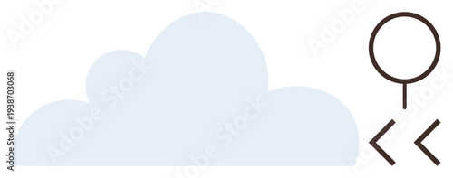Cloud computing, data storage, technology, navigation, coding, digital tools. Simple cloud shape with a location pin and brackets. Cloud computing and navigation concept