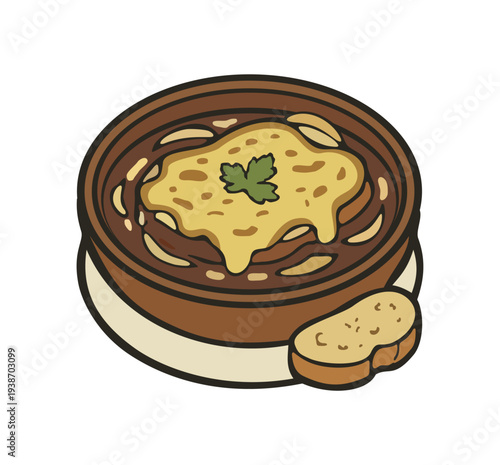 French onion soup. Vector isolated illustration