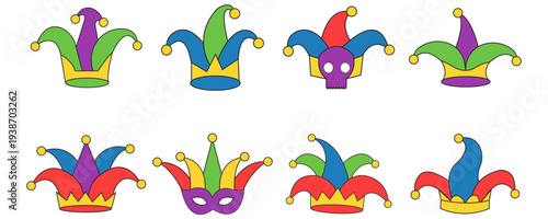 Colorful Jester Hat Vector Set