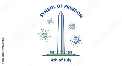 Vector illustration of Washington Monument with fireworks for 4th of July