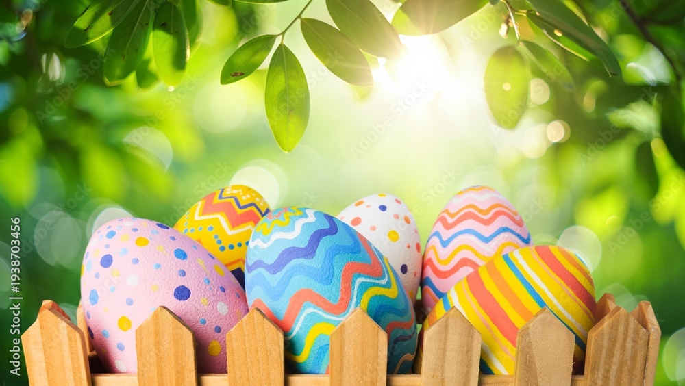 Fototapeta premium Cute bunny made of easter eggs. Happy Easter