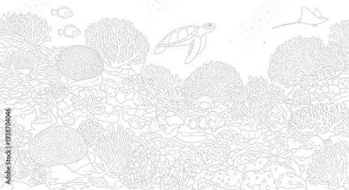 underwater scene, sea turtle, coral reef